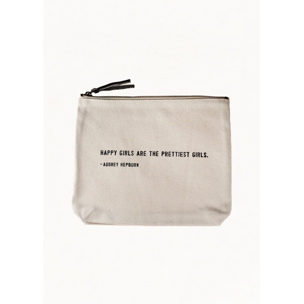 Sugarboo & Co Audrey Hepburn Quote Canvas Makeup Bag Zipper Pouch Cream 9x7
